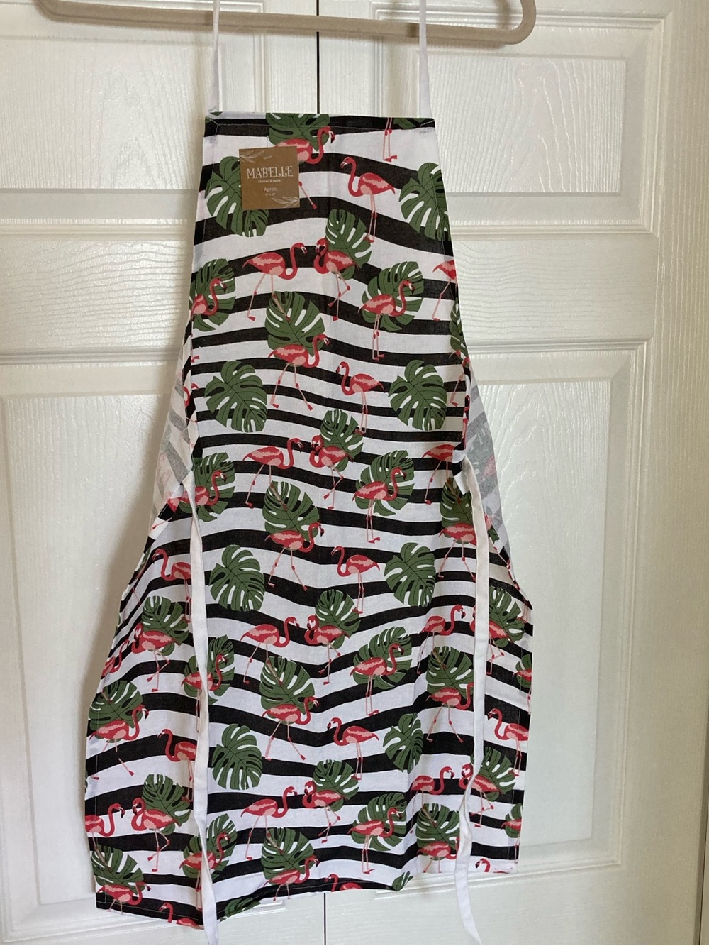 Flamingo Print One-Piece Apron - White/Black with Pink Flamingos NWT